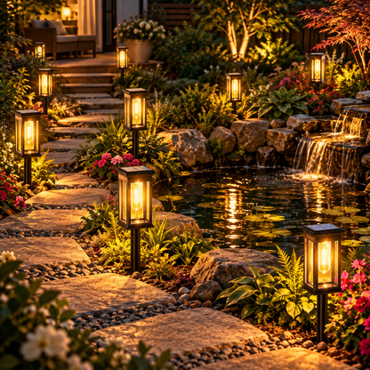 Retro Solar Pathway Lights Outdoor, Auto Dusk to Dawn LED Landscape Lighting for Garden Yard Driveway Path Decor