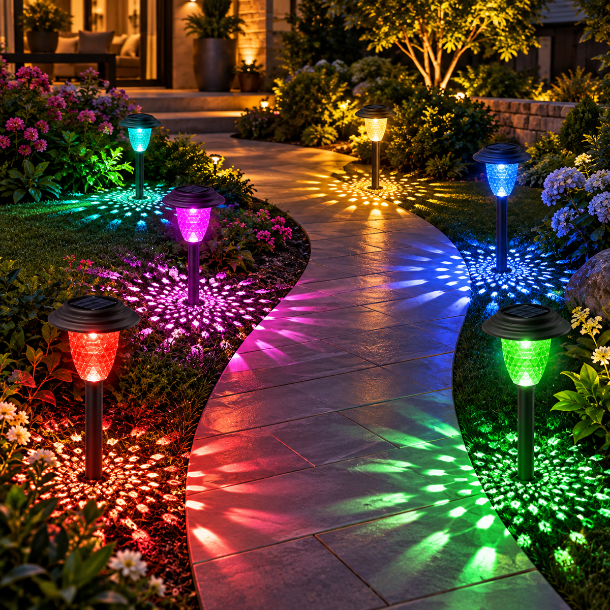 Solar Pathway Lights, IP65 Waterproof RGB & Warm White Outdoor Landscape Lighting LD64