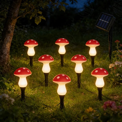 Solar Mushroom String Lights for Garden & Lawn, Waterproof Outdoor Decor