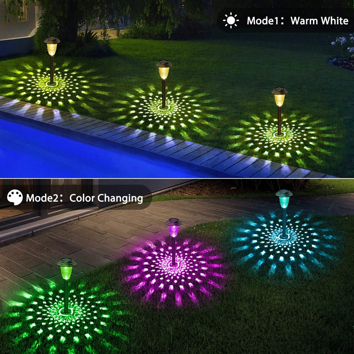 Solar Pathway Lights, IP65 Waterproof RGB & Warm White Outdoor Landscape Lighting LD64