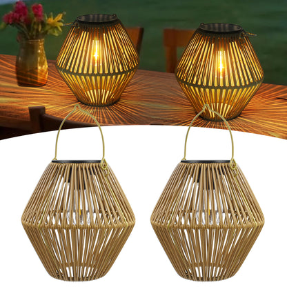 Solar Powered Lantern Outdoor Boho-Style Handmade Rattan Solar Floor Lamp LD76