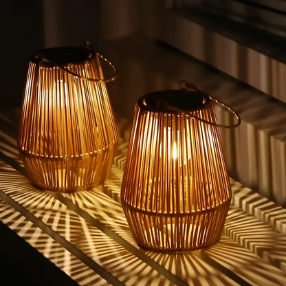 Outdoor Solar Boho Rattan Hanging Lantern LD74