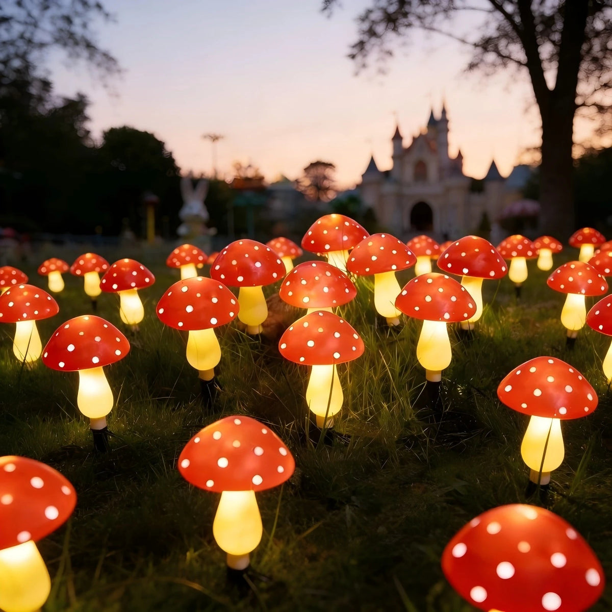Solar Mushroom String Lights for Garden & Lawn, Waterproof Outdoor Decor