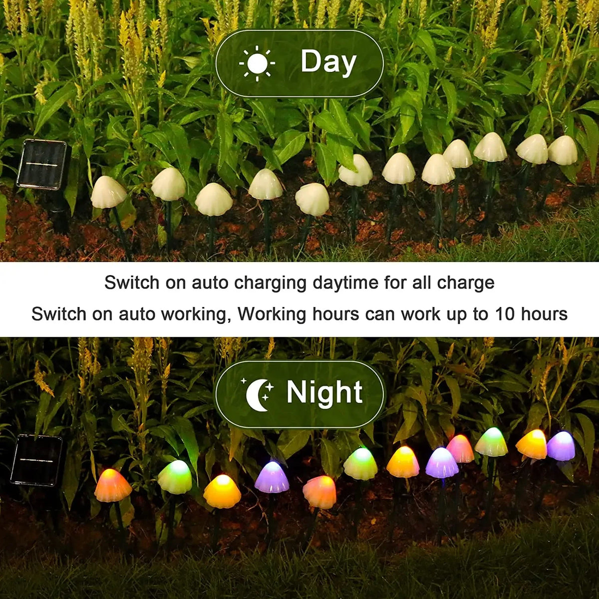 10 LED Solar Mushroom Lights Outdoor Waterproof Decorative Street Lights LD62