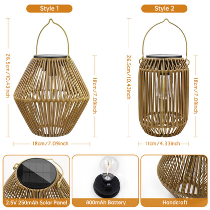 Solar Powered Lantern Outdoor Boho-Style Handmade Rattan Solar Floor Lamp LD76