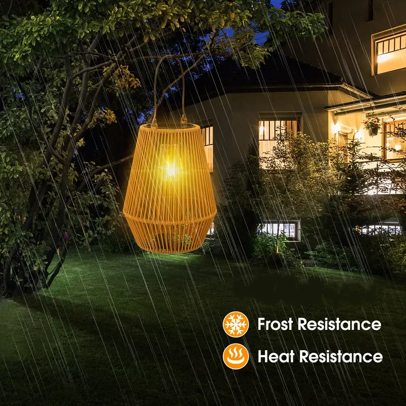 Outdoor Solar Boho Rattan Hanging Lantern LD74