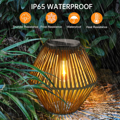 Solar Powered Lantern Outdoor Boho-Style Handmade Rattan Solar Floor Lamp LD76