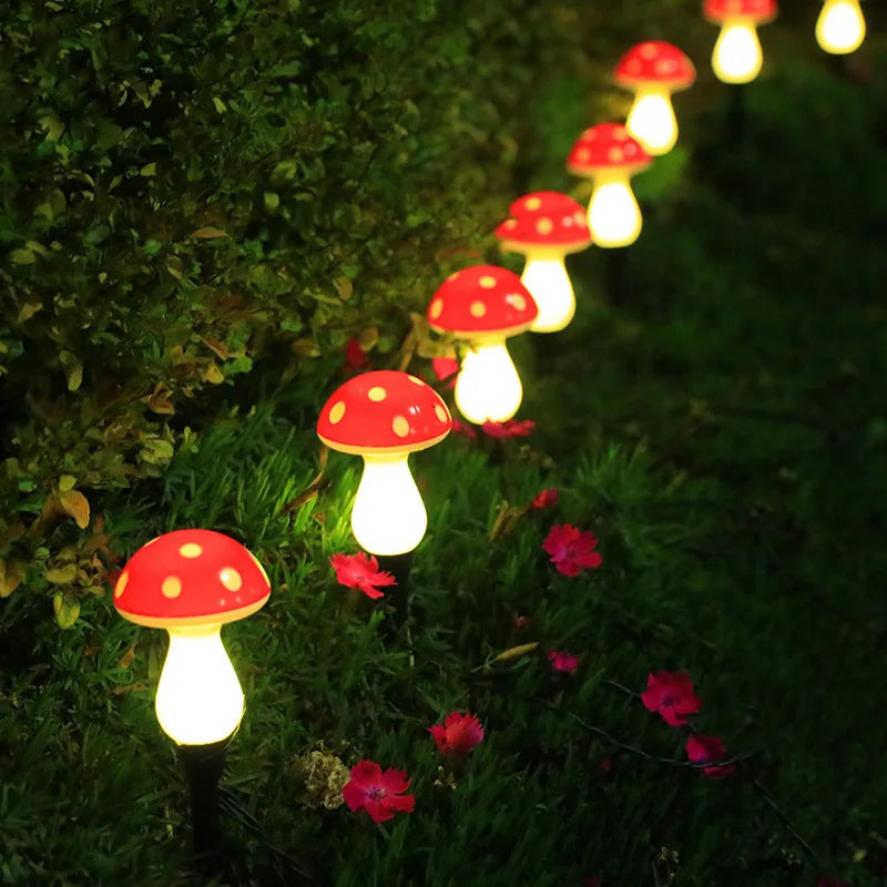Solar Mushroom String Lights for Garden & Lawn, Waterproof Outdoor Decor