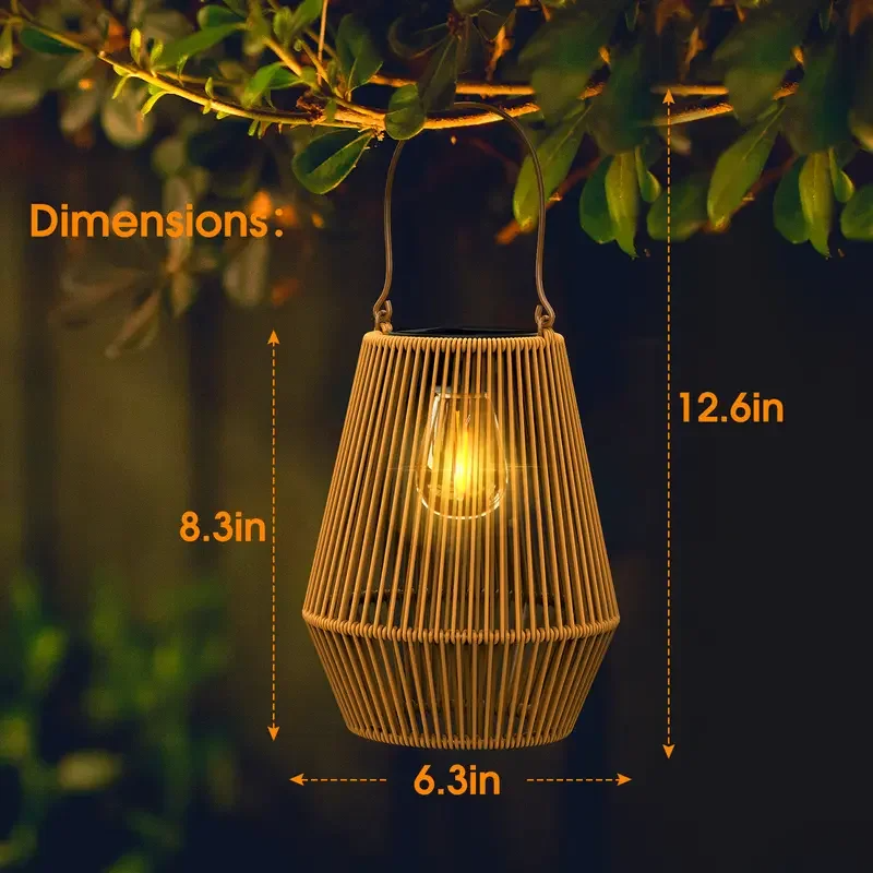 Outdoor Solar Boho Rattan Hanging Lantern LD74