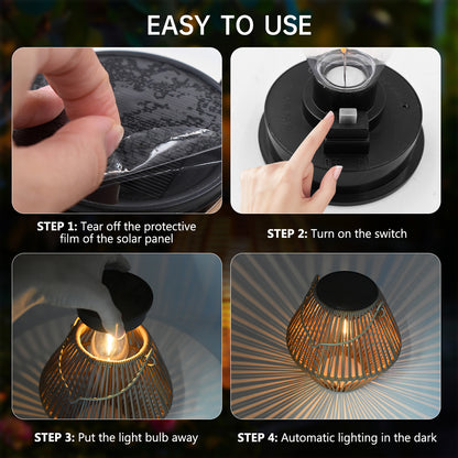 Solar Powered Lantern Outdoor Boho-Style Handmade Rattan Solar Floor Lamp LD76