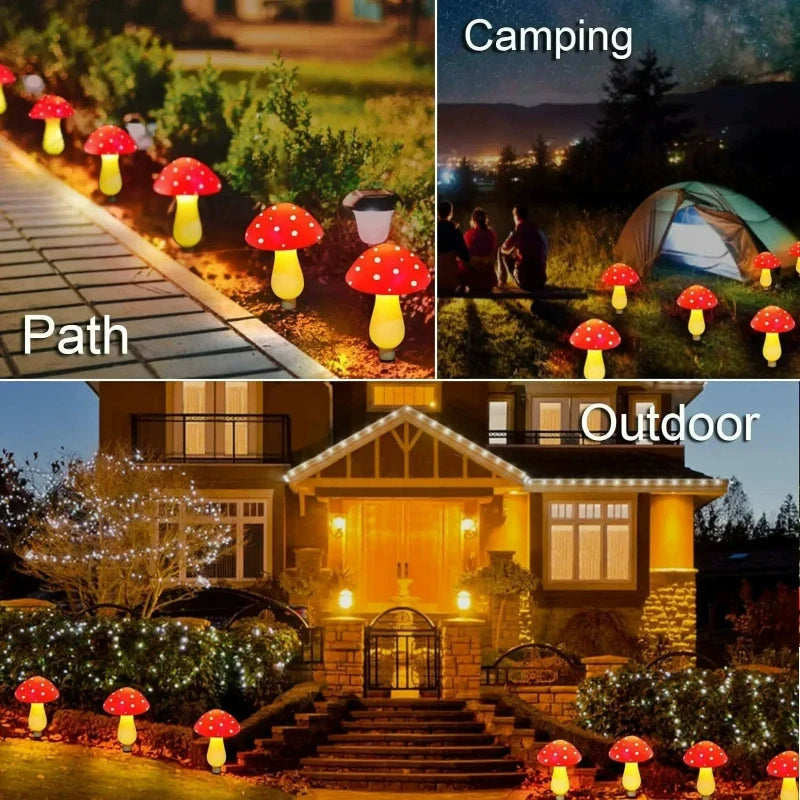 Solar Mushroom String Lights for Garden & Lawn, Waterproof Outdoor Decor