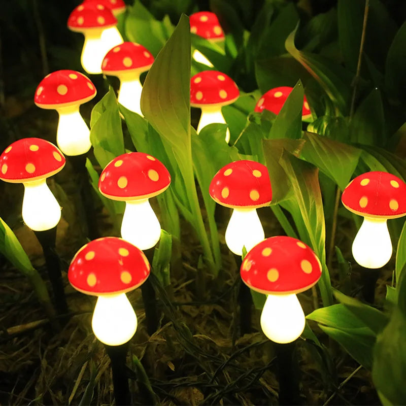 Solar Mushroom String Lights for Garden & Lawn, Waterproof Outdoor Decor