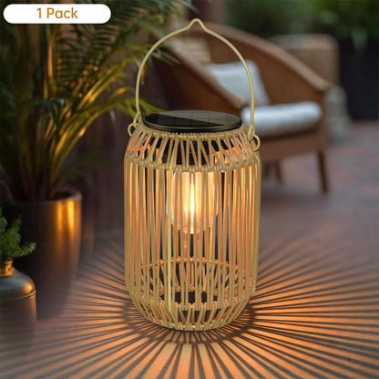 Solar Powered Lantern Outdoor Boho-Style Handmade Rattan Solar Floor Lamp LD76