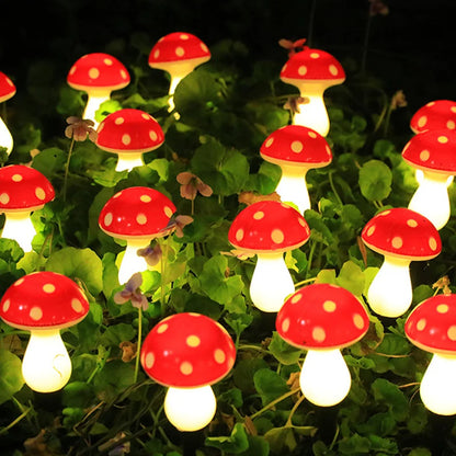 Solar Mushroom String Lights for Garden & Lawn, Waterproof Outdoor Decor