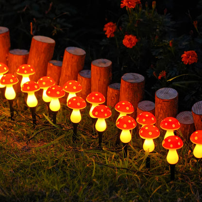 Solar Mushroom String Lights for Garden & Lawn, Waterproof Outdoor Decor