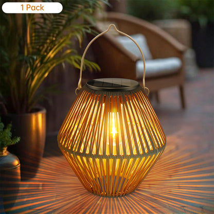Solar Powered Lantern Outdoor Boho-Style Handmade Rattan Solar Floor Lamp LD76