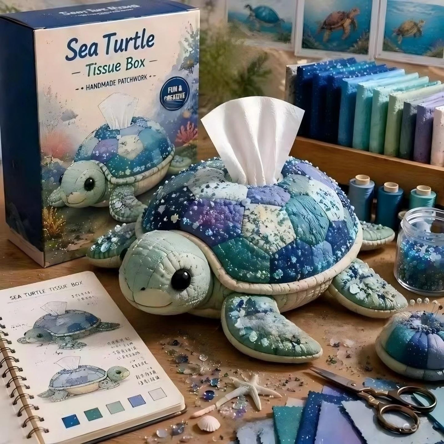 DIY Quilted Sea Animal Tissue Box Cover | Cute Handmade Ocean Craft Kit
