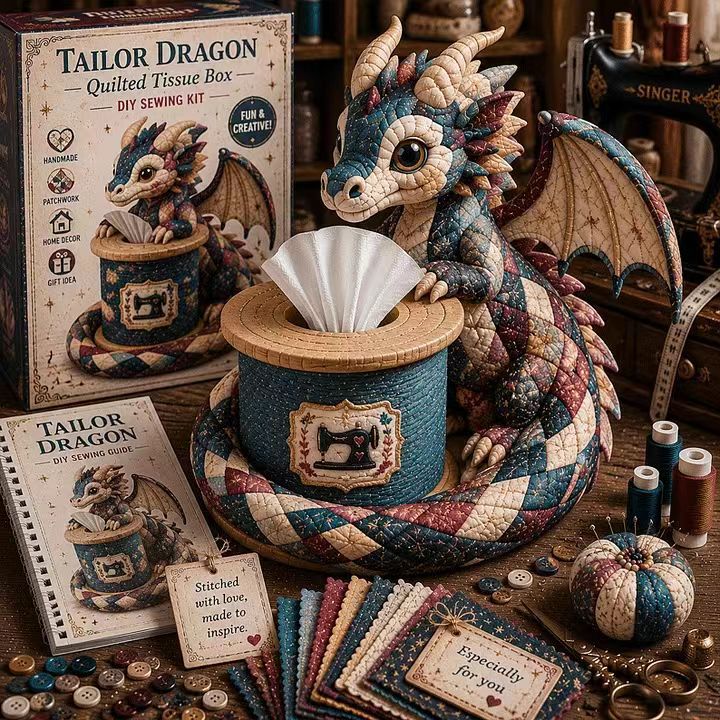 DIY Patchwork Dragon Tissue Box Cover Kit | Cute Mythical Creatures Series