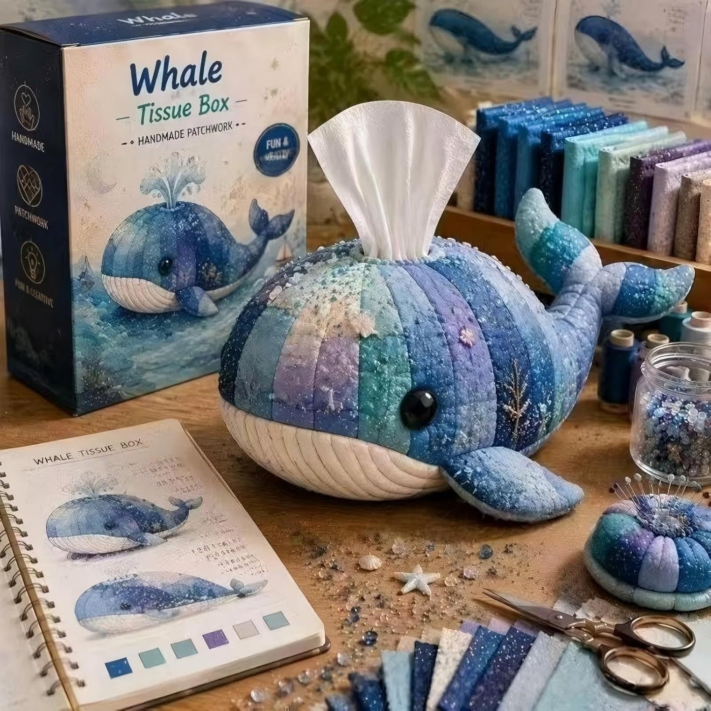 DIY Quilted Sea Animal Tissue Box Cover | Cute Handmade Ocean Craft Kit
