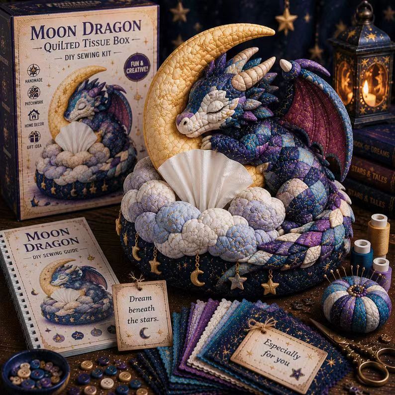 DIY Patchwork Dragon Tissue Box Cover Kit | Cute Mythical Creatures Series