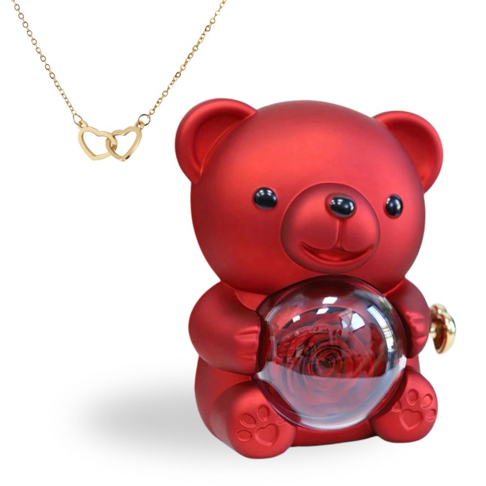 Cetosy™ Eternal Rose Bear with Engraved Necklace