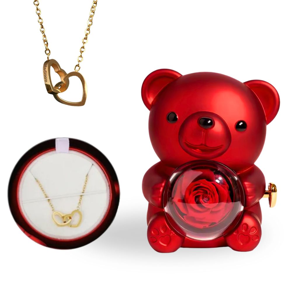 Cetosy™ Eternal Rose Bear with Engraved Necklace