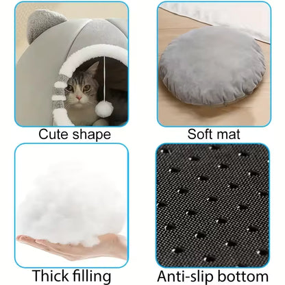 Premium Closed Cat-Ear Cave Bed for Pets, Pet House Bed QH9