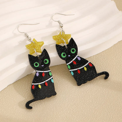 Black Cat Christmas Earrings