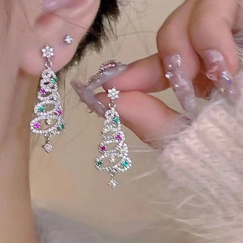 Christmas Tree Zircon Crystal Star Earrings