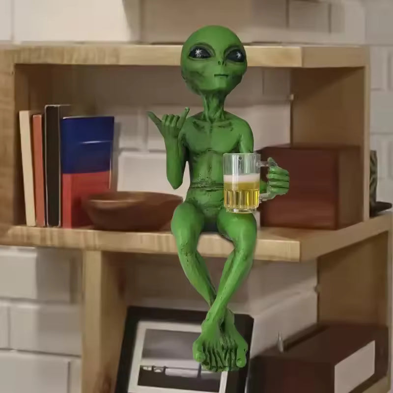 Beer Drinking Alien Resin Statue