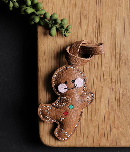 Handmade Leather Gingerbread Bag Charm