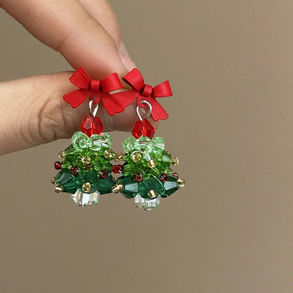 Red Bow Christmas Tree Earrings
