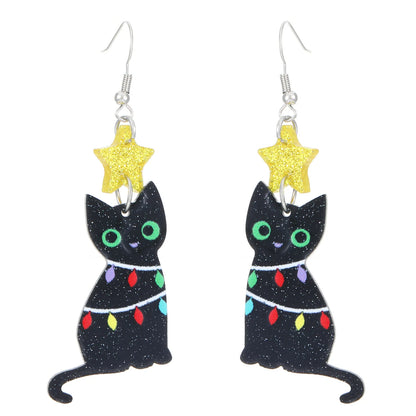 Black Cat Christmas Earrings