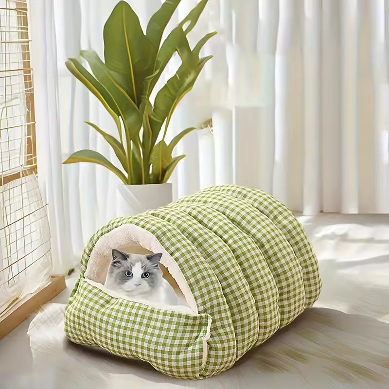 Warm, Detachable & Scratch-Resistant Gingham Pet House Bed QH7
