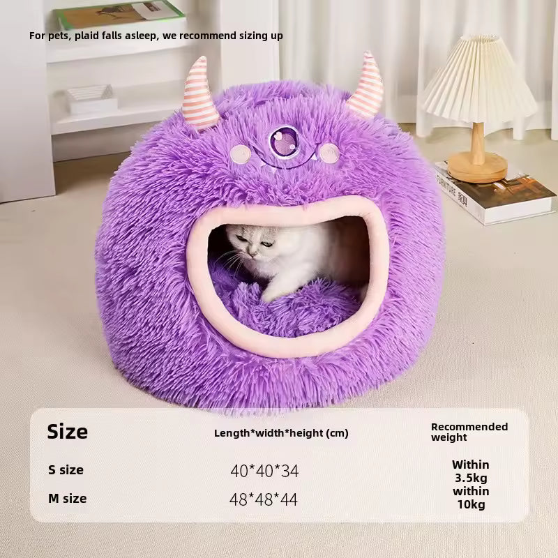Cartoon Monster Pet House Bed Soft, Warm And Safe for All 4 Seasons QH11