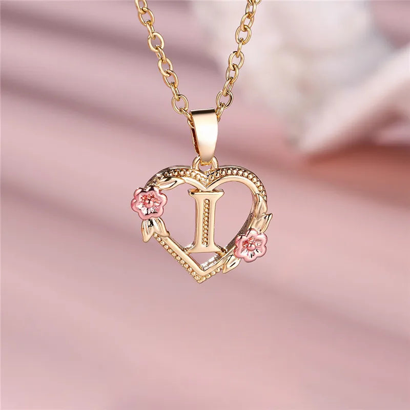 A-Z Letter Flower Pendant Necklace