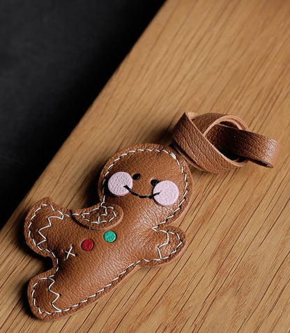 Handmade Leather Gingerbread Bag Charm