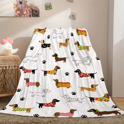 Cute Dachshund Colorful Fleece Blanket
