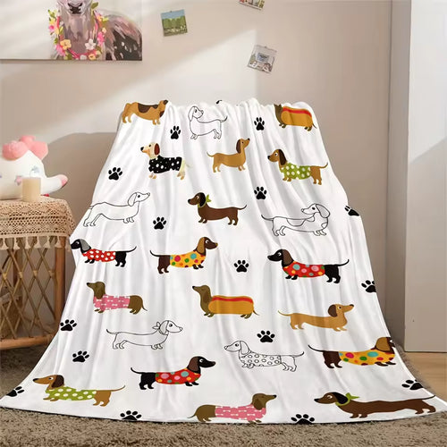 Cute Dachshund Colorful Fleece Blanket