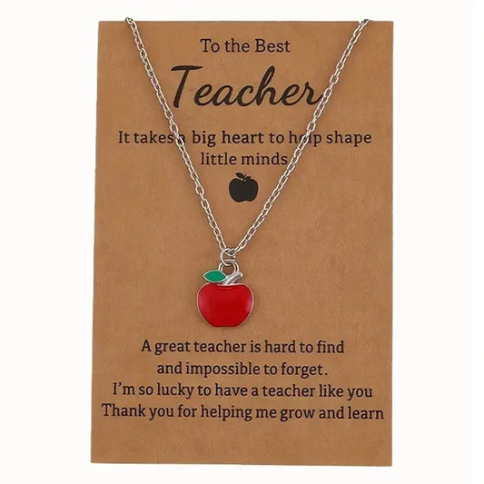 To The Best Teacher Red Apple Pendant Necklace