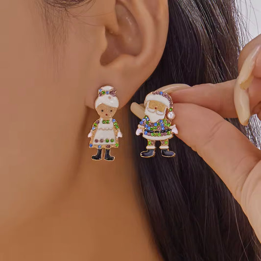 Christmas Grandpa and Grandma Zircon Stud Earrings