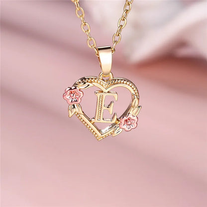 A-Z Letter Flower Pendant Necklace