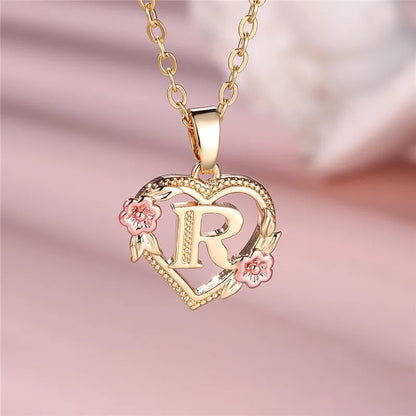 A-Z Letter Flower Pendant Necklace
