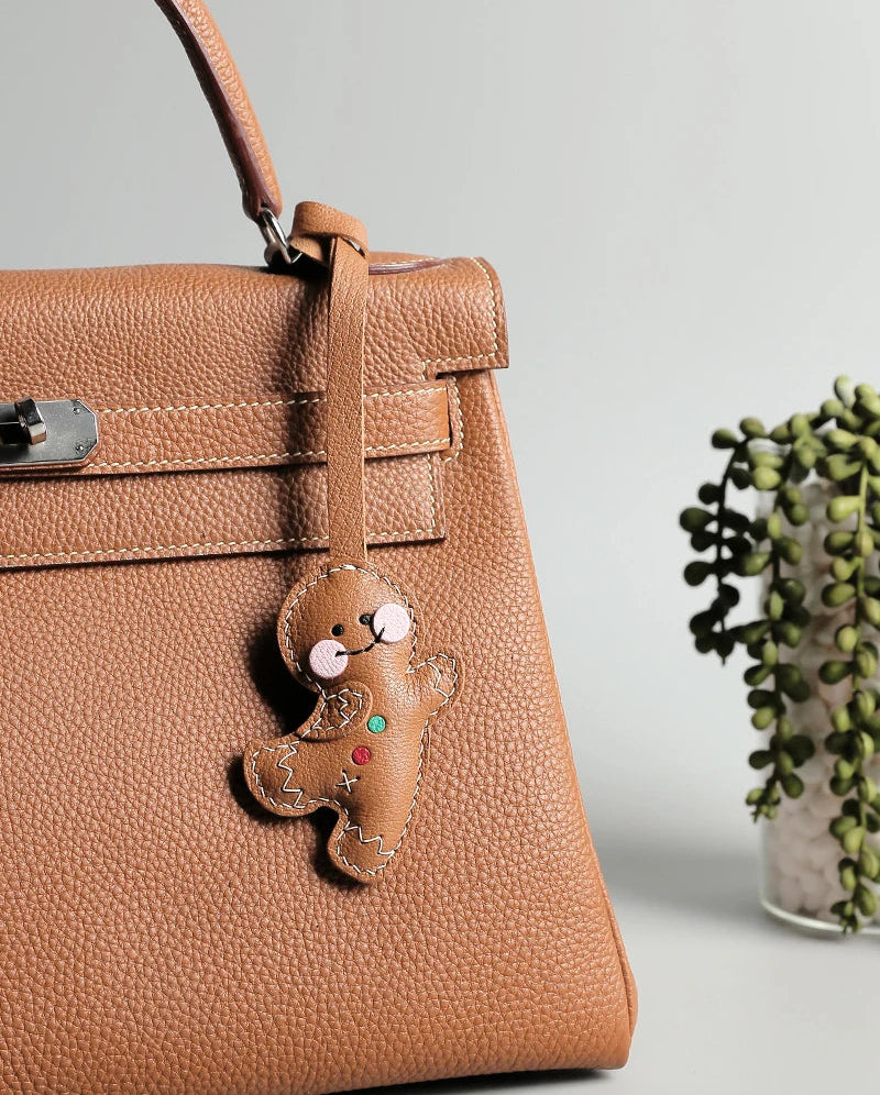 Handmade Leather Gingerbread Bag Charm