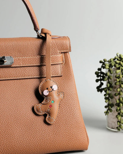 Handmade Leather Gingerbread Bag Charm