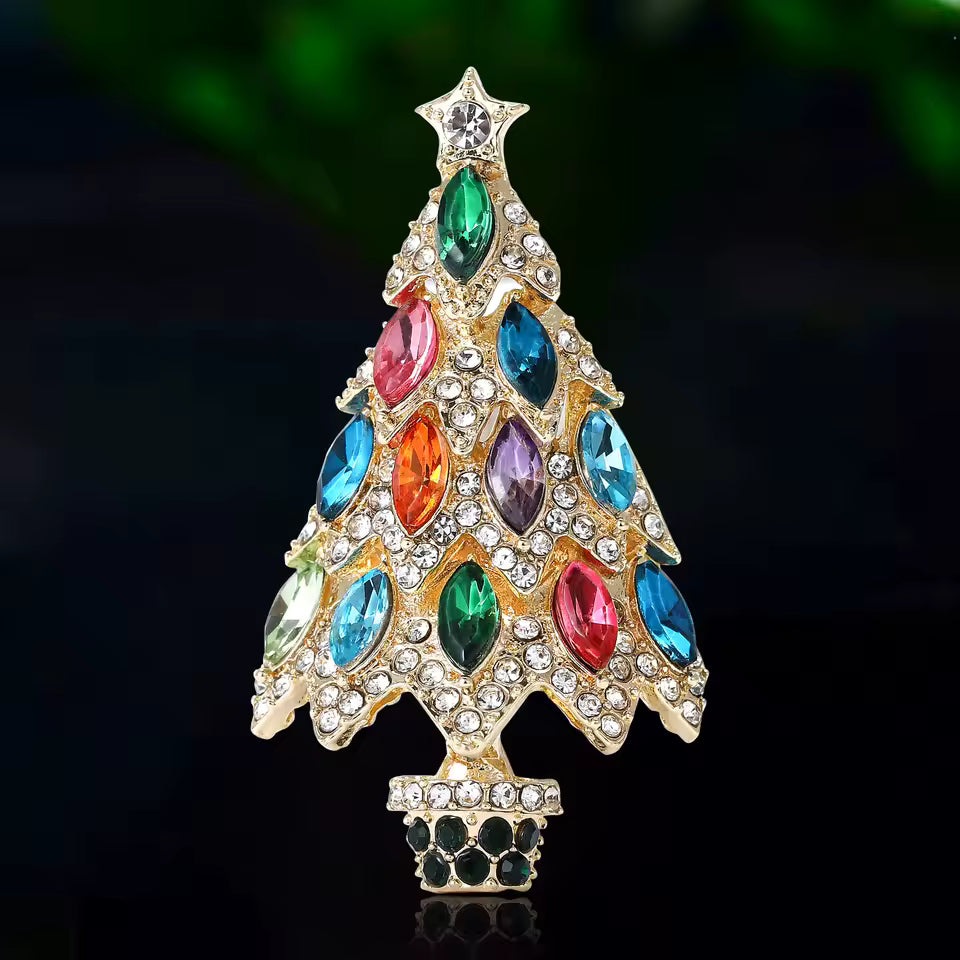 Rhinestone Christmas Tree Brooch