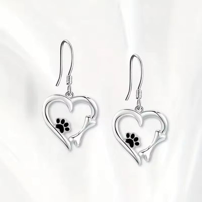 Dog Footprint Heart Shape Drop Earrings