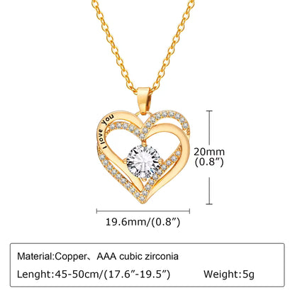 I Love You Engraved Double Heart Necklace