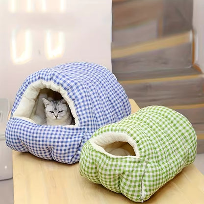 Warm, Detachable & Scratch-Resistant Gingham Pet House Bed QH7