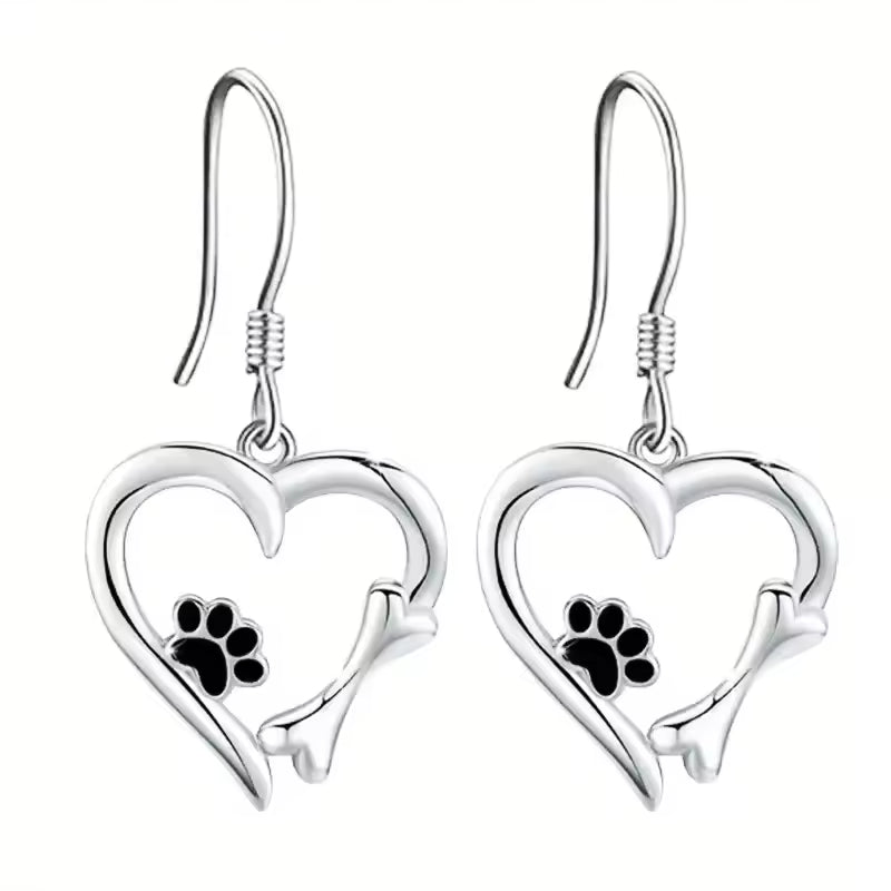 Dog Footprint Heart Shape Drop Earrings